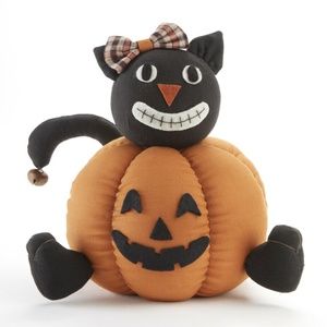 Black Cat n Pumpkin Primitive Style Halloween Decoration   NWT